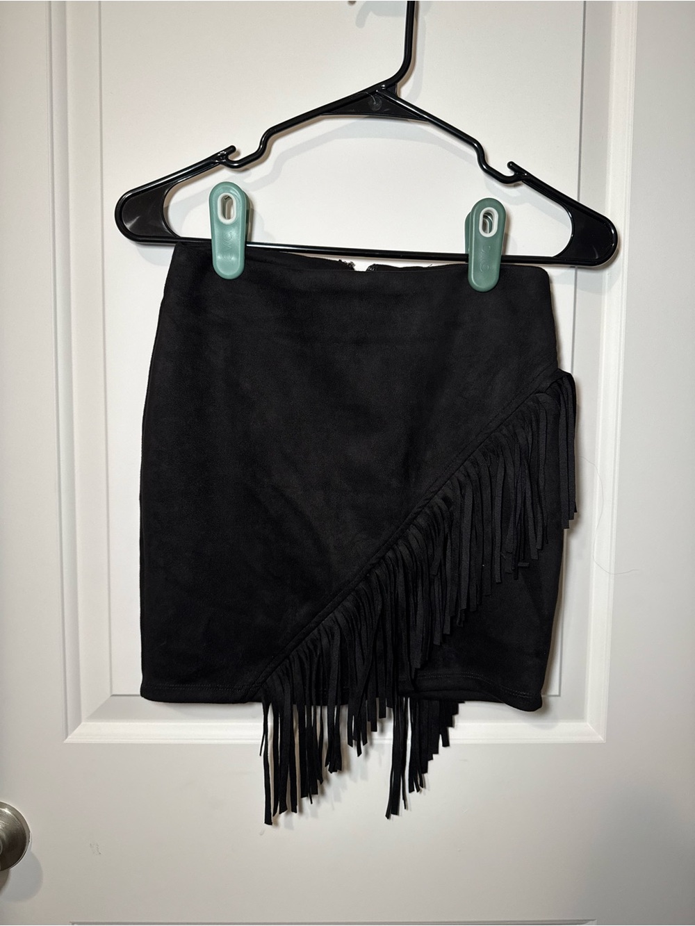 Windsor Black Fringe Faux Suede Mini Skirt